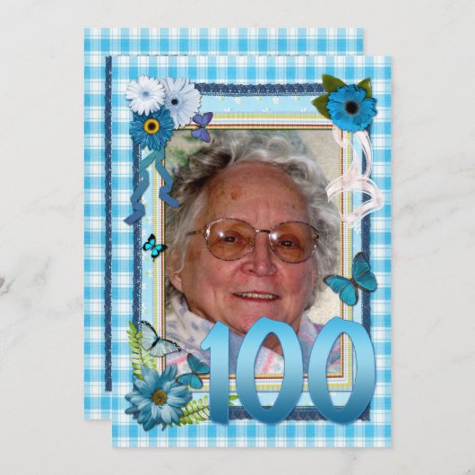 100. Foto Geburtstagsfeier Einladung (Vorne/Hinten)