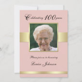 100. Foto Geburtstagsparty Rose Gold Einladung (Vorderseite)