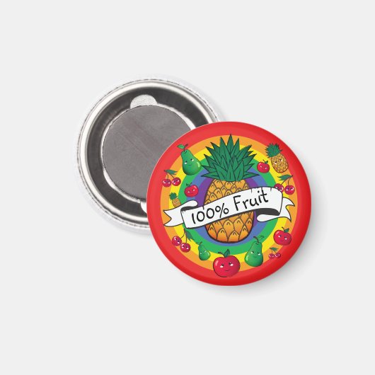 "100% Frucht" Regenbogenfarbene kawaii-Früchte Magnet (Vorderseite/Rückseite)