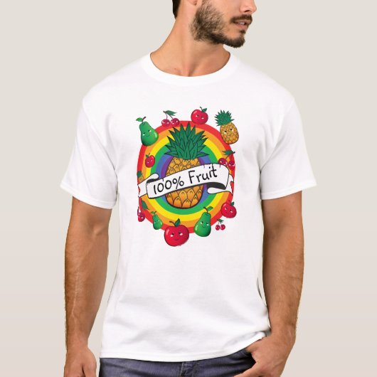 "100% Frucht" Regenbogenfarbener Kawaii-T - Shirt (Vorderseite)