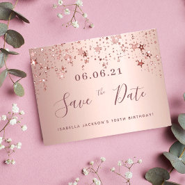 100. Geburtstag 100 Rose Goldstars Save the Date Postkarte