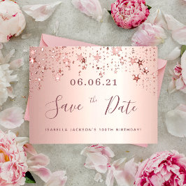 100. Geburtstag 100 Rose Goldstars Save the Date Postkarte