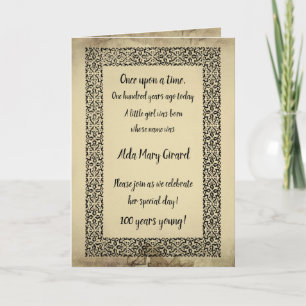 100. Geburtstag - Antique Storybook Seite Einladung