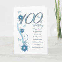 100. Geburtstag aquamarin mit Blume und Butter