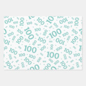 100. Geburtstag Aquamarin/weiß Zufallszahlenmuster Geschenkpapier Set (Vorderseite 2)