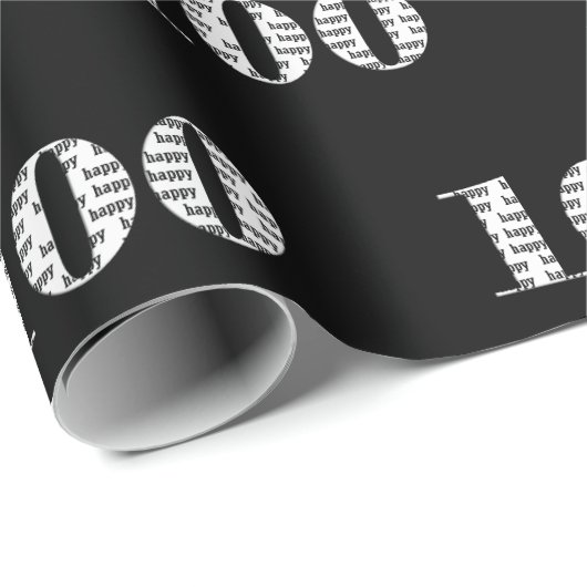 100. Geburtstag auf schwarz Geschenkpapier (Rolleneckpunkt)