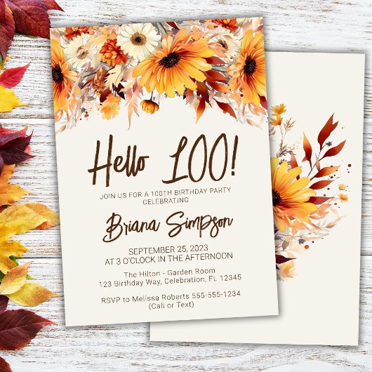 100. Geburtstag Beige Fall Floral Einladung