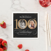 100. Geburtstag Black Gold Calligraphy Custom Foto Serviette (Beispiel)