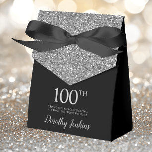 100. Geburtstag Black Silver Glitzer Vielen Dank Geschenkschachtel