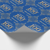 100. Geburtstag Blue and Gold Glitzer Frame Geschenkpapier (Ecke)