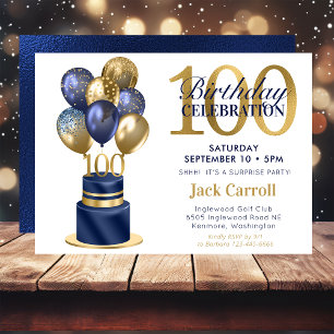 100. Geburtstag Blue Balloon Cake Überraschung Par Einladung