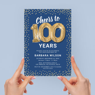 100. Geburtstag Blue Gold Einladung