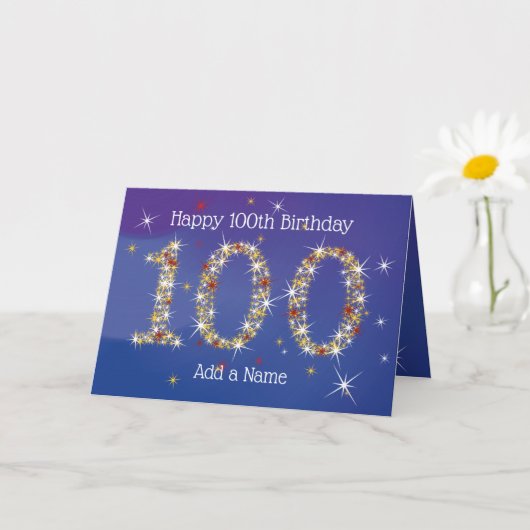 100. Geburtstag - Blue Gold Star Number - ALT Karte (Kleine Pflanze)