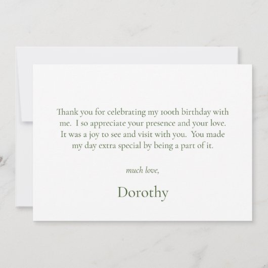 100. Geburtstag Blue Hydrangeas Dankeskarte (Rückseite)