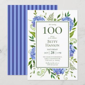 100. Geburtstag Blue Hydrangeas Einladung