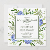 100. Geburtstag Blue Hydrangeas Einladung (Vorderseite)