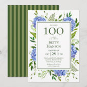 100. Geburtstag Blue Hydrangeas Einladung (Vorne/Hinten)