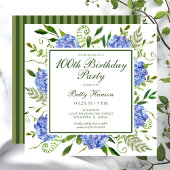 100. Geburtstag Blue Hydrangeas Script Einladung