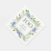 100. Geburtstag Blue Hydrangeas Serviette (Ecke)