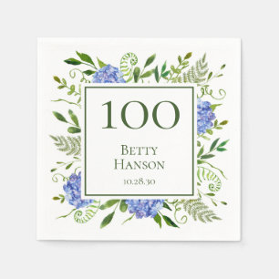 100. Geburtstag Blue Hydrangeas Serviette