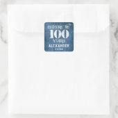 100. Geburtstag Blue Linen Vielen Dank für Ihr Int Quadratischer Aufkleber (Tasche)
