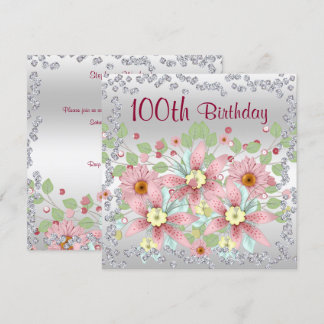 100. Geburtstag Blumenanzeige & Diamanten Einladung