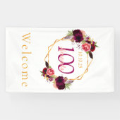 100. Geburtstag Blumenbordeauxrot Banner (Horizontal)