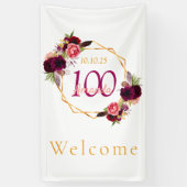 100. Geburtstag Blumenbordeauxrot Banner (Vertikal)