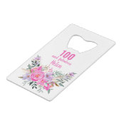 100. Geburtstag Blumenkartenteller Geldbeutel Flaschenöffner (Vorderseite Schrägansicht)