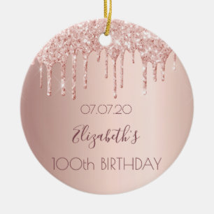 100. Geburtstag blush Rose Gold Glitzer Tropfen Keramik Ornament