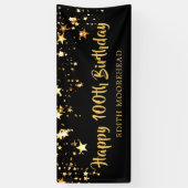 100. Geburtstag Brush Script Black Gold Stars Banner (Vertikal)