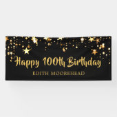 100. Geburtstag Brush Script Black Gold Stars Banner (Horizontal)