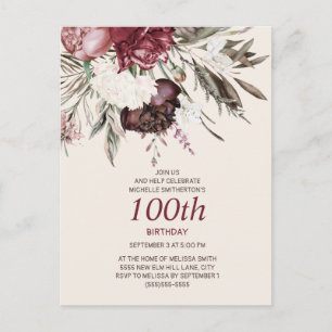 100. Geburtstag Burgund Elfenbeincreme Postkarte