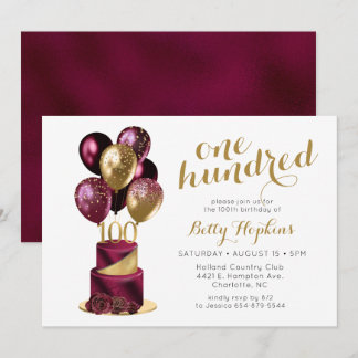 100. Geburtstag Burgundy Cake Einladung