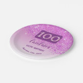 100. Geburtstag Chic Falling Pink Glitzer Pappteller (Schrägansicht)