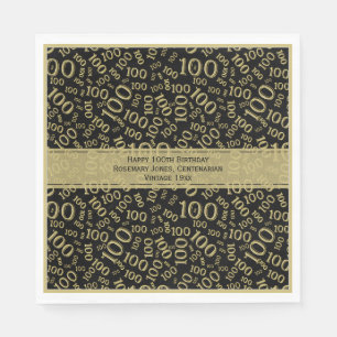 100. Geburtstag Cool Zahlenmuster Schwarz/Gold Serviette