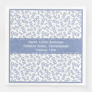 100. Geburtstag Cooles Zahlenmuster Blau/Weiß Serviette