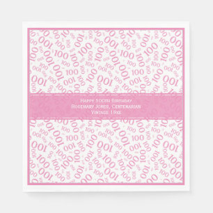100. Geburtstag Cooles Zahlenmuster Rosa/Weiß Serviette