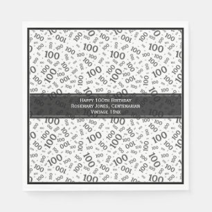100. Geburtstag Cooles Zahlenmuster Schwarz/Weiß Serviette
