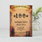 100. Geburtstag Cowboy Alte Papier Reiten Party Einladung (Stehend Vorderseite)