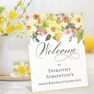 100. Geburtstag Daffodil Wildblume Willkommen Sockelschild