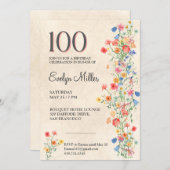100. Geburtstag der Blume - Elegante Wildblumen Einladung (Vorne/Hinten)