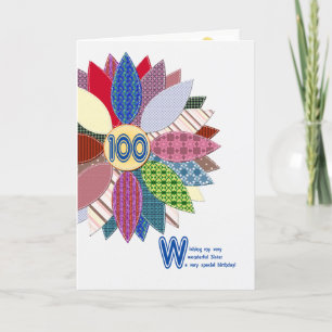 100. Geburtstag der Schwester, gesteppte Blume Karte