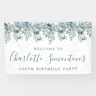 100. Geburtstag Dusty Blue Floral Willkommen Banner