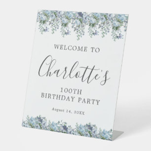 100. Geburtstag Dusty Blue Floral Willkommen Sockelschild