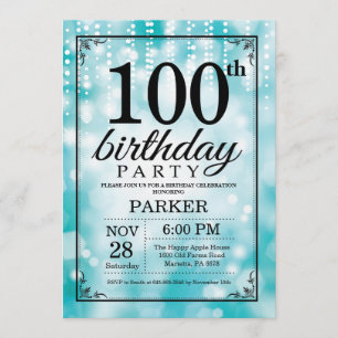 100. Geburtstag Einladung Aquamariner Glitzer