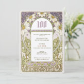 100. Geburtstag Einladung Art Nouveau Daisies (Stehend Vorderseite)