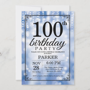 100. Geburtstag Einladung Blue Glitzer