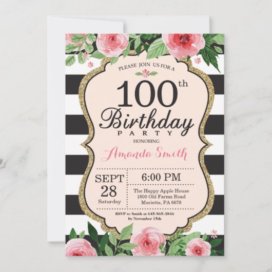 100. Geburtstag Einladung Frauen. Blanc (Vorderseite)