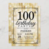 100. Geburtstag Einladung Gold Glitzer (Vorne/Hinten)
